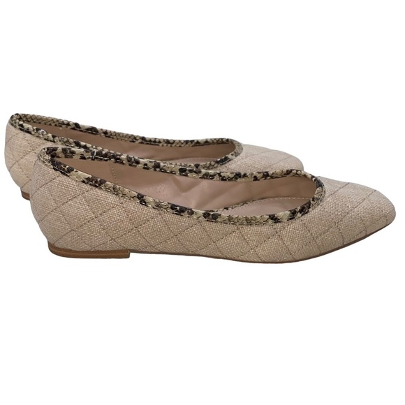 JustFab Beige Woven Quilted Detail Neutral Flats Slip On Shoes - Picture 6 of 7